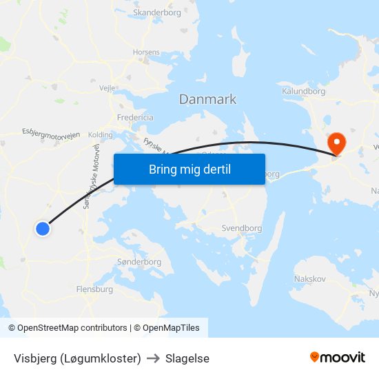 Visbjerg (Løgumkloster) to Slagelse map