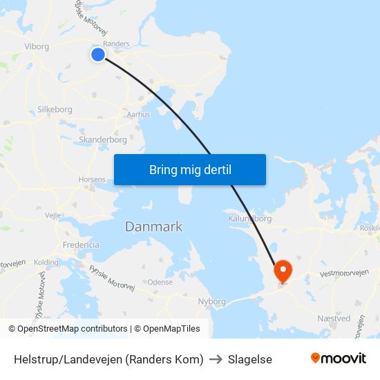 Helstrup/Landevejen (Randers Kom) to Slagelse map