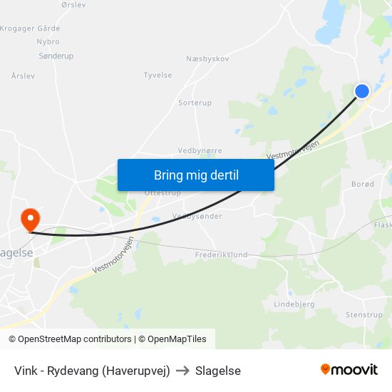 Vink - Rydevang (Haverupvej) to Slagelse map