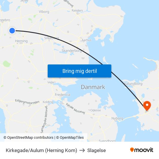 Kirkegade/Aulum (Herning Kom) to Slagelse map