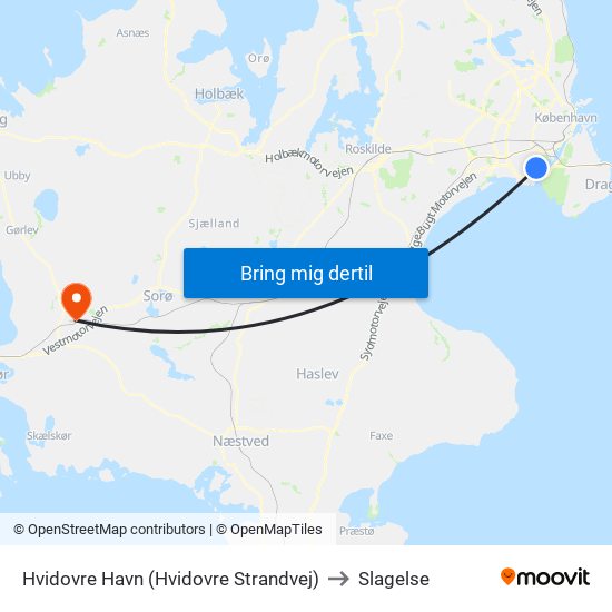 Hvidovre Havn (Hvidovre Strandvej) to Slagelse map