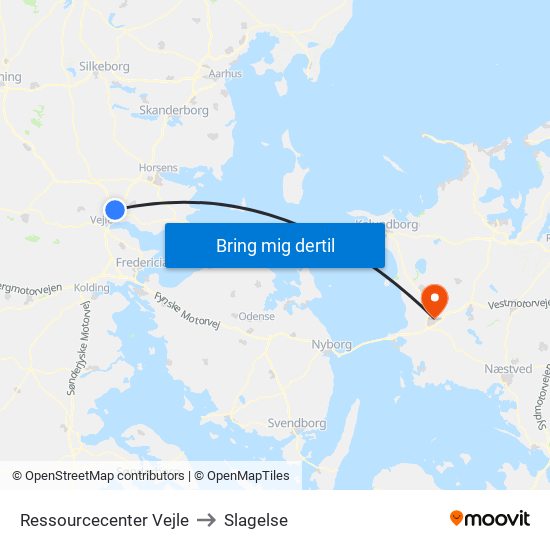 Ressourcecenter Vejle to Slagelse map