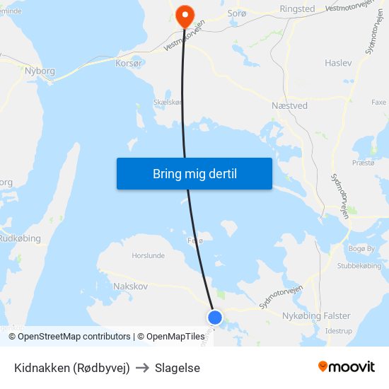 Kidnakken (Rødbyvej) to Slagelse map