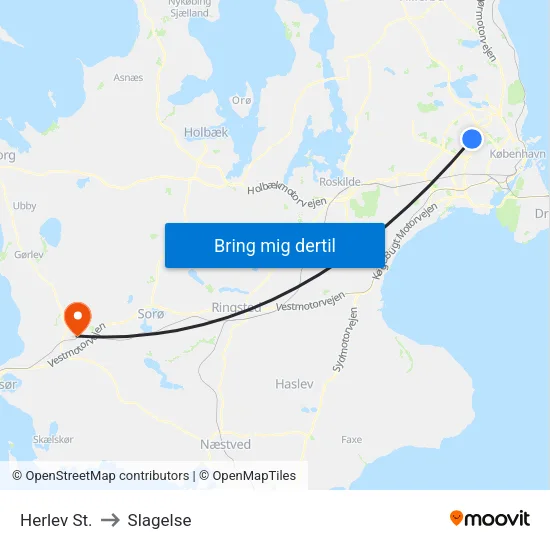 Herlev St. to Slagelse map