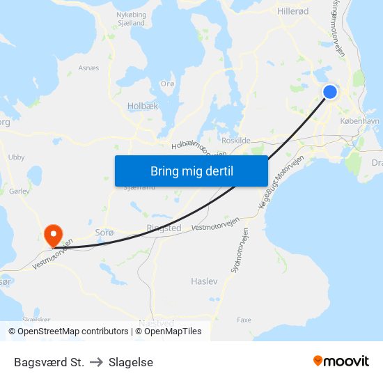 Bagsværd St. to Slagelse map