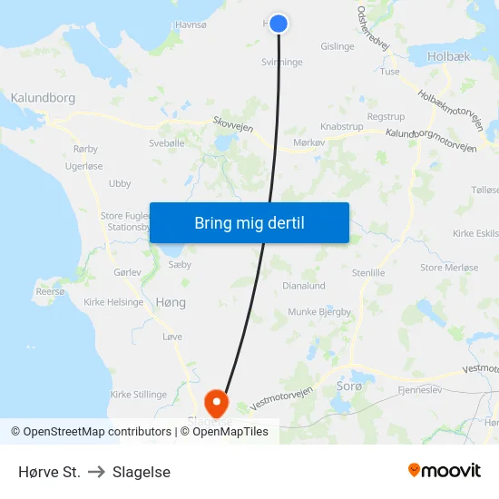 Hørve St. to Slagelse map