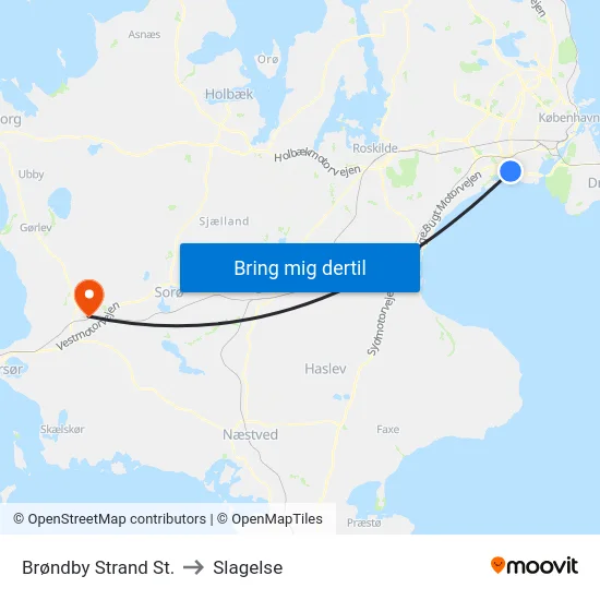 Brøndby Strand St. to Slagelse map