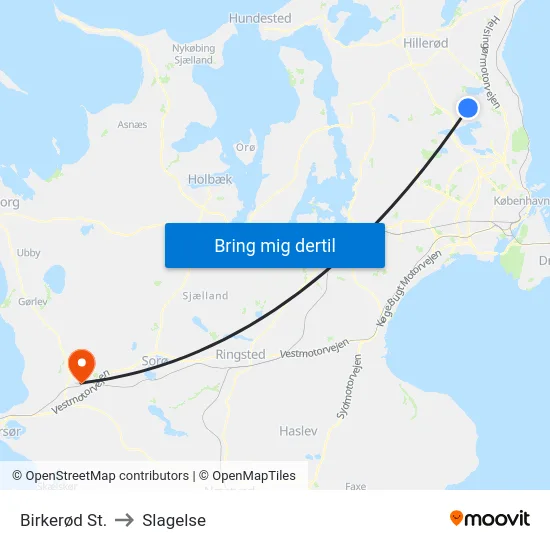 Birkerød St. to Slagelse map