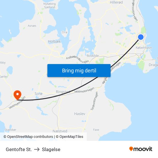 Gentofte St. to Slagelse map