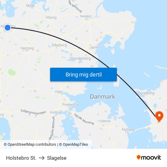 Holstebro St. to Slagelse map