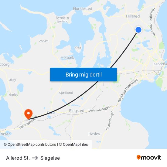 Allerød St. to Slagelse map