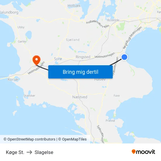 Køge St. to Slagelse map