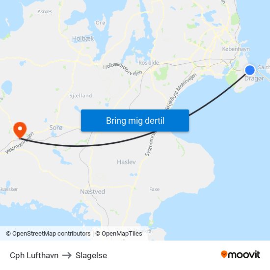 Cph Lufthavn to Slagelse map
