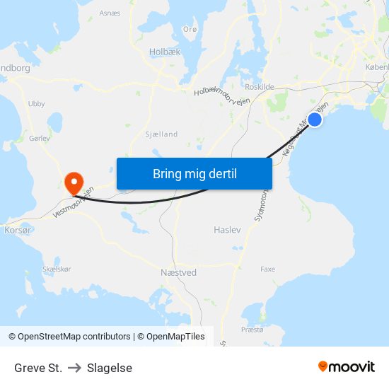 Greve St. to Slagelse map