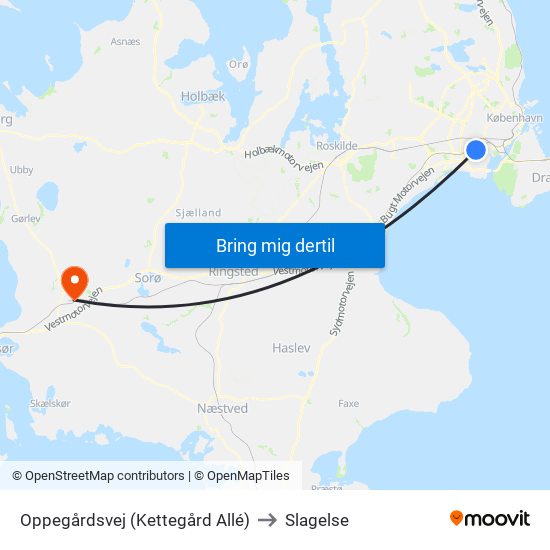 Oppegårdsvej (Kettegård Allé) to Slagelse map