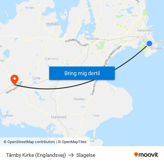 Tårnby Kirke (Englandsvej) to Slagelse map