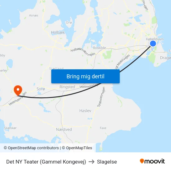 Det NY Teater (Gammel Kongevej) to Slagelse map