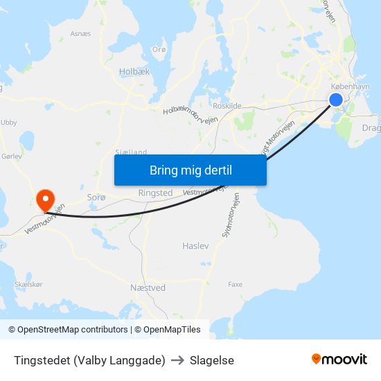 Tingstedet (Valby Langgade) to Slagelse map