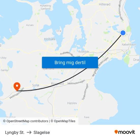 Lyngby St. to Slagelse map