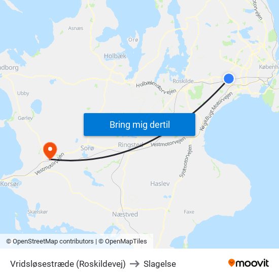 Vridsløsestræde (Roskildevej) to Slagelse map