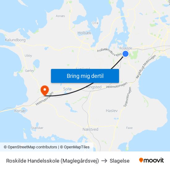 Roskilde Handelsskole (Maglegårdsvej) to Slagelse map