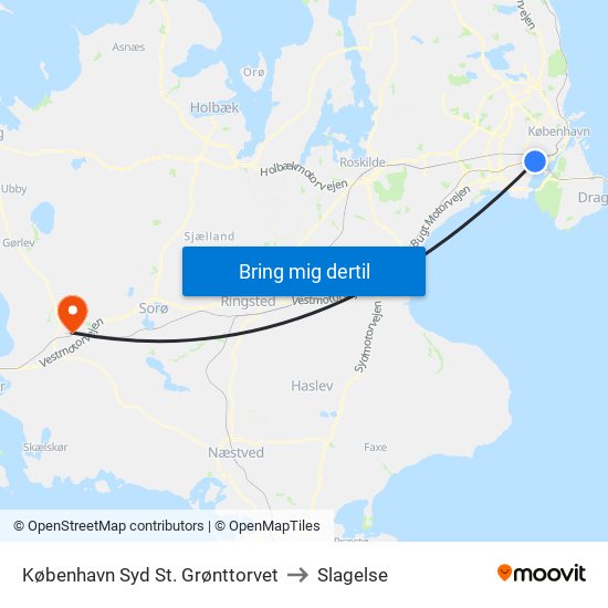 København Syd St. Grønttorvet to Slagelse map