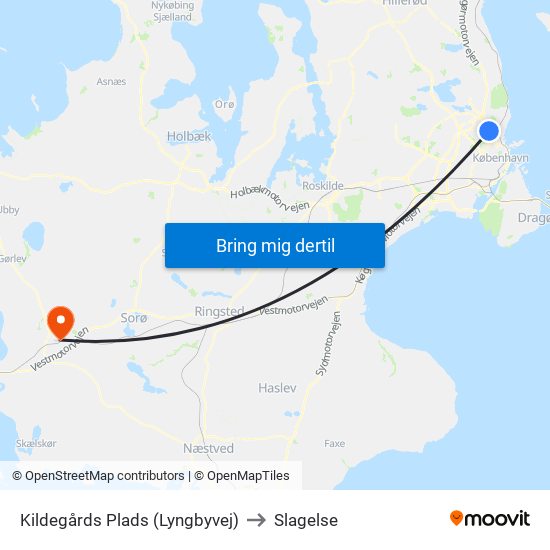 Kildegårds Plads (Lyngbyvej) to Slagelse map