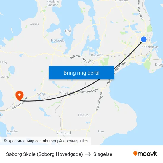 Søborg Skole (Søborg Hovedgade) to Slagelse map