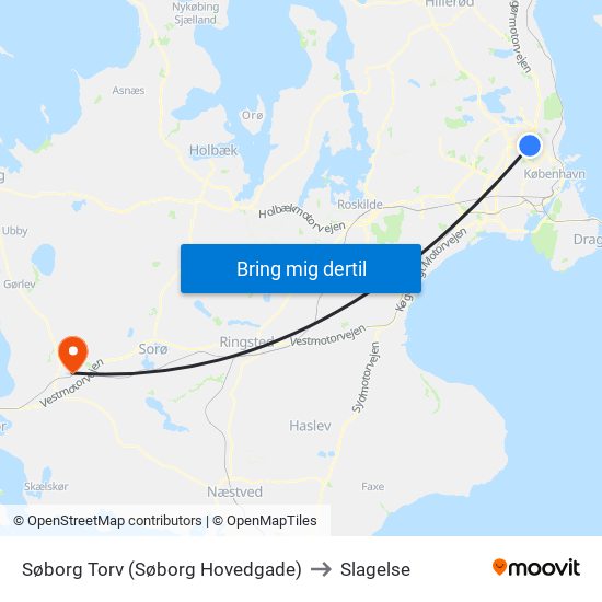 Søborg Torv (Søborg Hovedgade) to Slagelse map