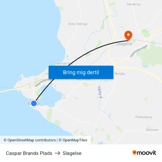 Caspar Brands Plads to Slagelse map
