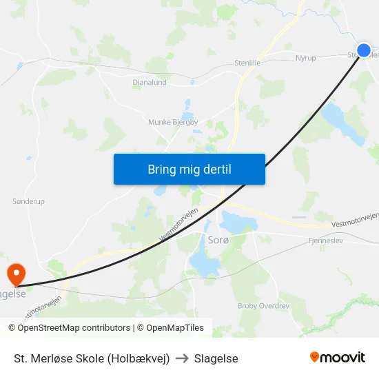 St. Merløse Skole (Holbækvej) to Slagelse map