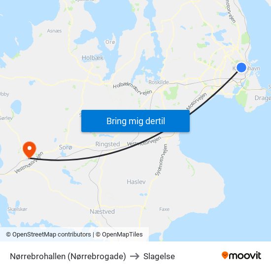 Nørrebrohallen (Nørrebrogade) to Slagelse map