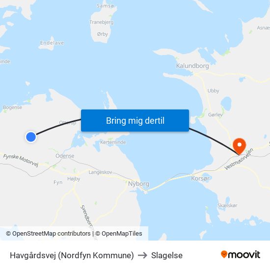 Havgårdsvej (Nordfyn Kommune) to Slagelse map