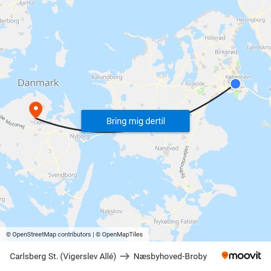 Carlsberg St. (Vigerslev Allé) to Næsbyhoved-Broby map
