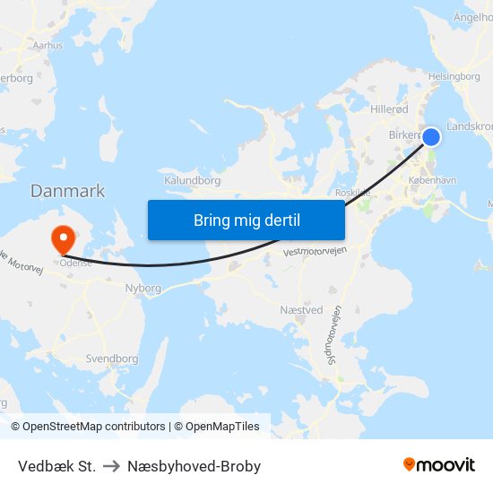 Vedbæk St. to Næsbyhoved-Broby map