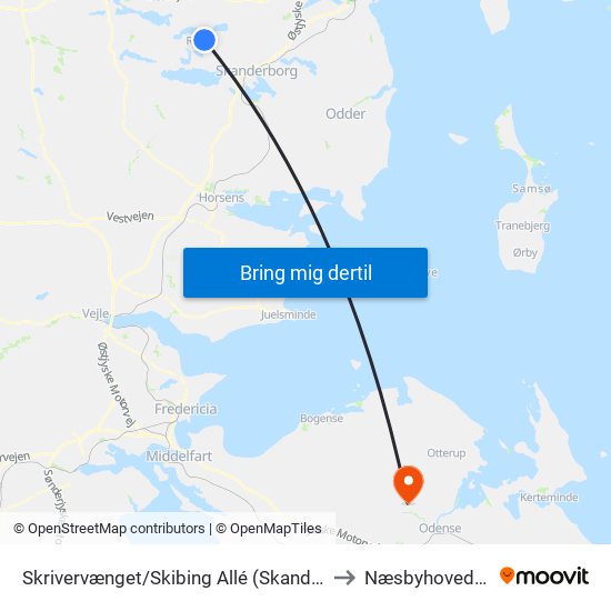 Skrivervænget/Skibing Allé (Skanderborg Kom) to Næsbyhoved-Broby map