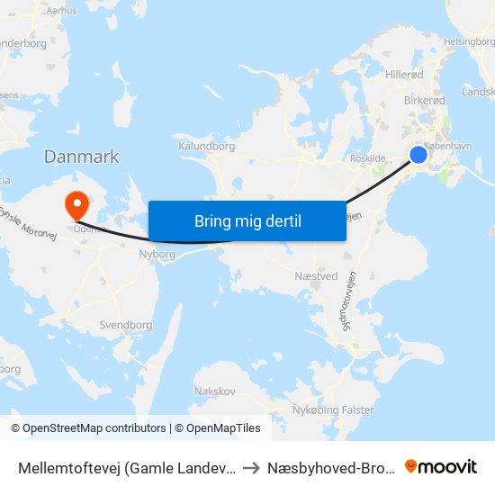 Mellemtoftevej (Gamle Landevej) to Næsbyhoved-Broby map