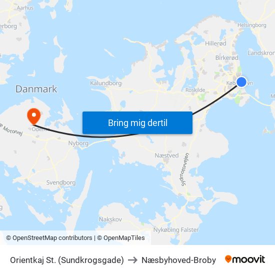 Orientkaj St. (Sundkrogsgade) to Næsbyhoved-Broby map