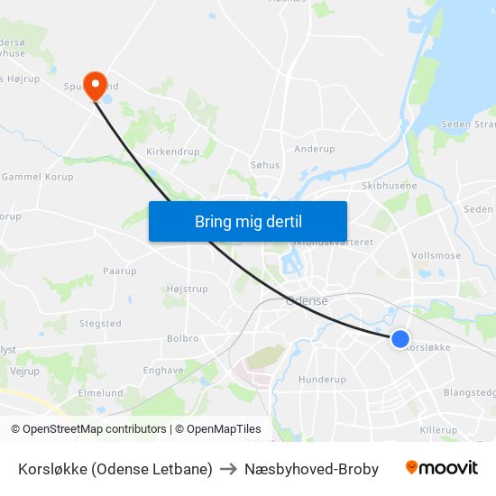 Korsløkke (Odense Letbane) to Næsbyhoved-Broby map