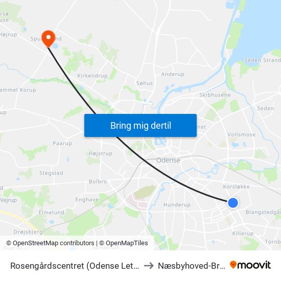 Rosengårdscentret (Odense Letbane) to Næsbyhoved-Broby map