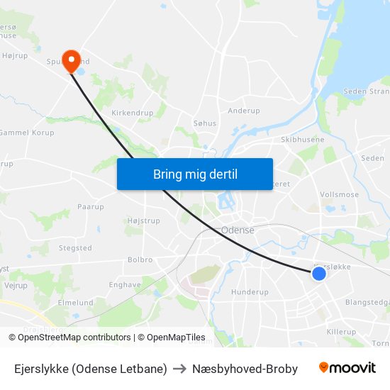 Ejerslykke (Odense Letbane) to Næsbyhoved-Broby map