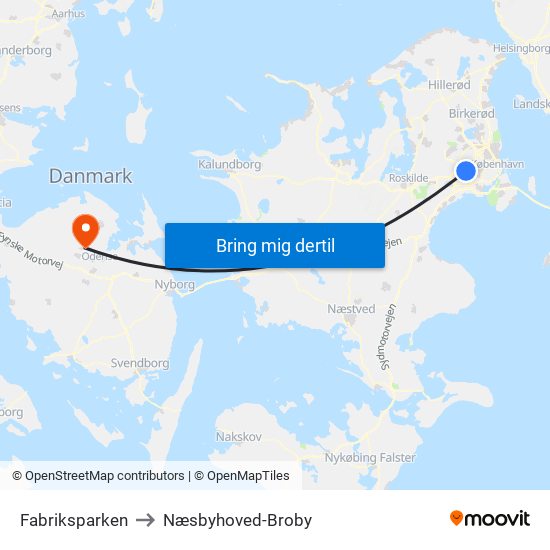 Fabriksparken to Næsbyhoved-Broby map