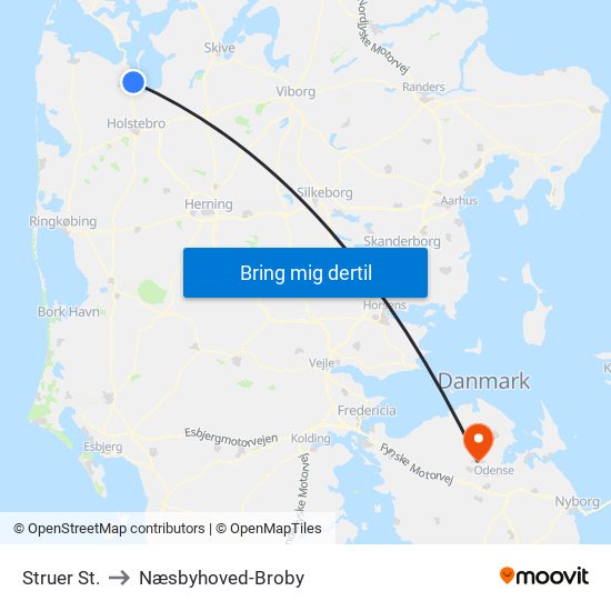 Struer St. to Næsbyhoved-Broby map