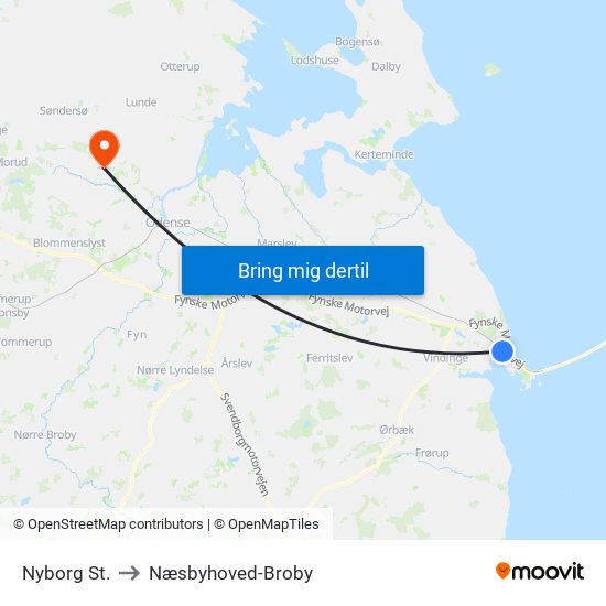 Nyborg St. to Næsbyhoved-Broby map