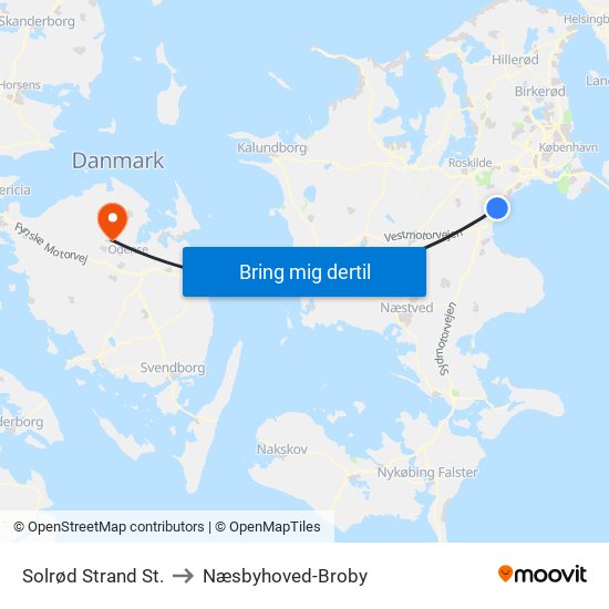 Solrød Strand St. to Næsbyhoved-Broby map