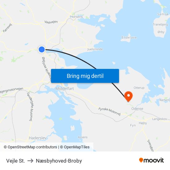 Vejle St. to Næsbyhoved-Broby map