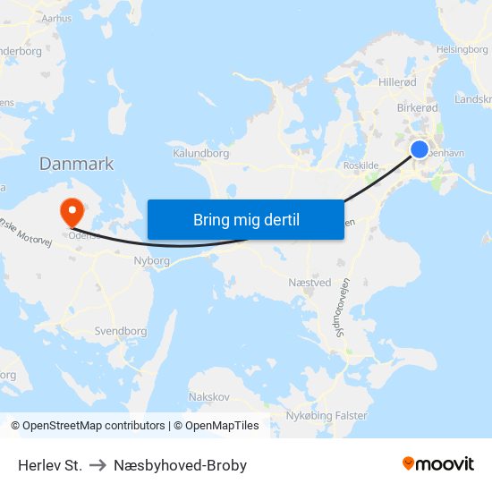 Herlev St. to Næsbyhoved-Broby map