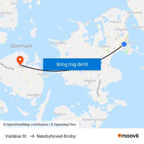 Vanløse St. to Næsbyhoved-Broby map