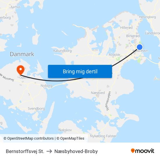 Bernstorffsvej St. to Næsbyhoved-Broby map