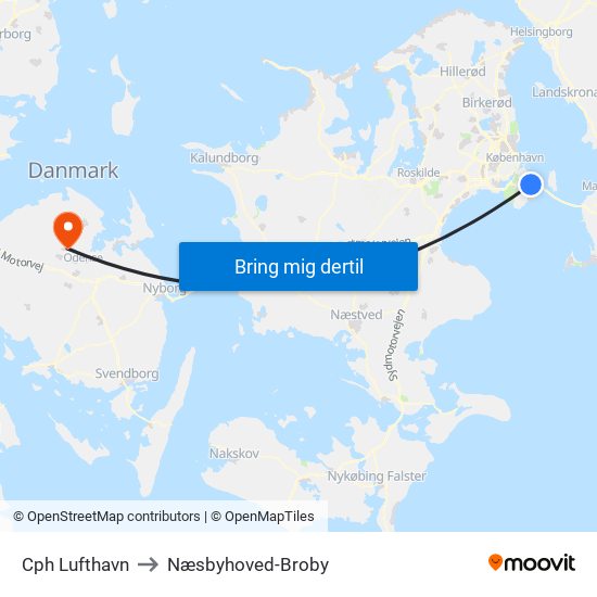 Cph Lufthavn to Næsbyhoved-Broby map